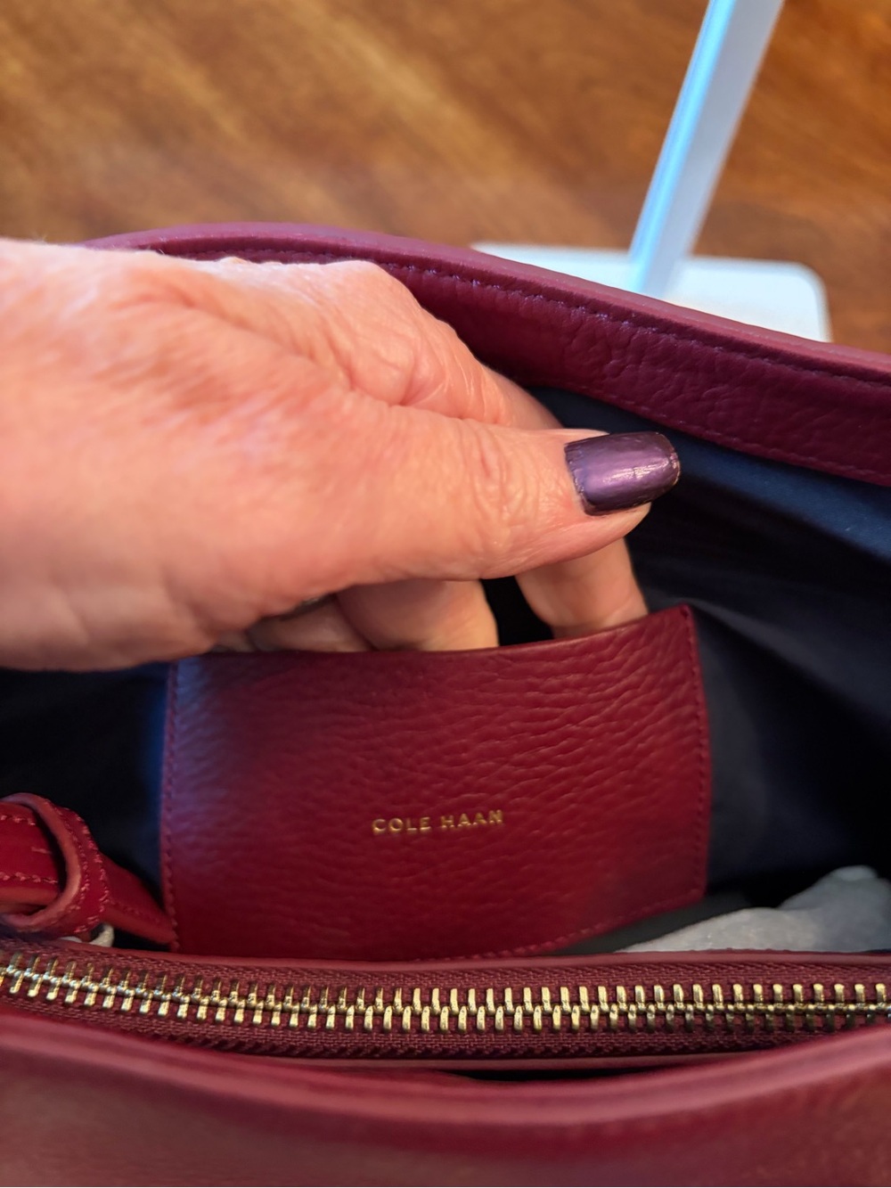 NWT Cole Haan “Benson” Leather Tote with Braided Handles In Zinfandel - Picture 10 of 14